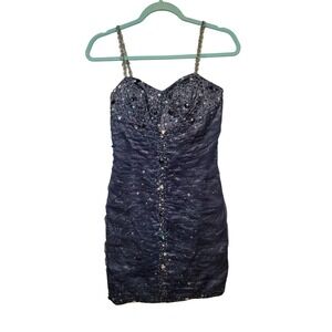 Jump Apparel S Cobalt Blue Silver Sequin Beads Mini Dress Fairy Whimsy Glitter‎